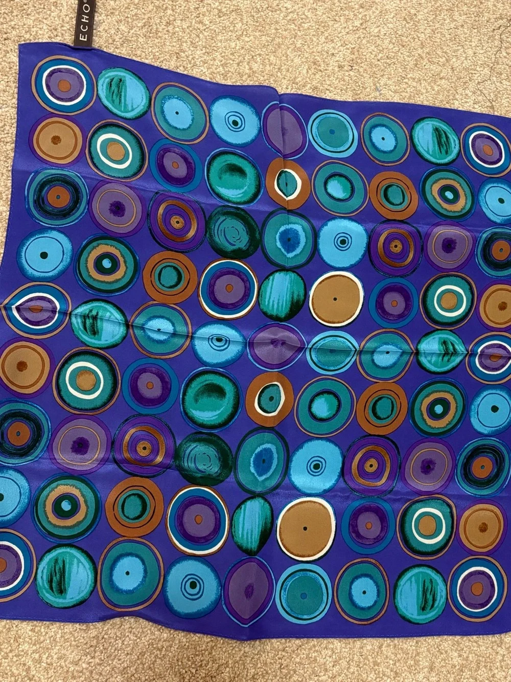 Echo Geometric Abstract Vintage Scarf Blue/Square Wearable Art Color